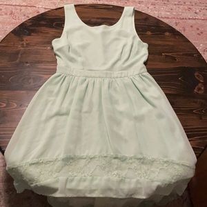 Mint high low dress with lace edge